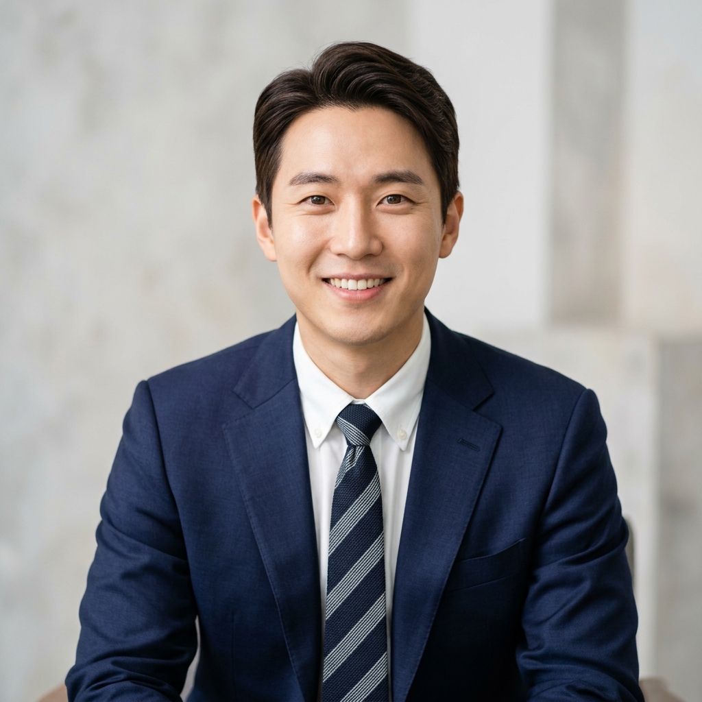 ProShot으로 생성한 정장 차림의 스튜디오 비즈니스 프로필 사진 예시